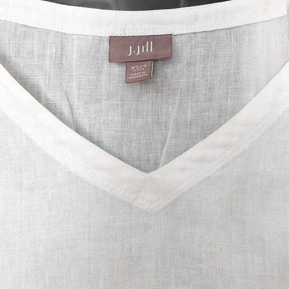 J.Jill Womens 100% White Line V Neck Circle Pockets Short Sleeve Top Size XS - Picture 3 of 6